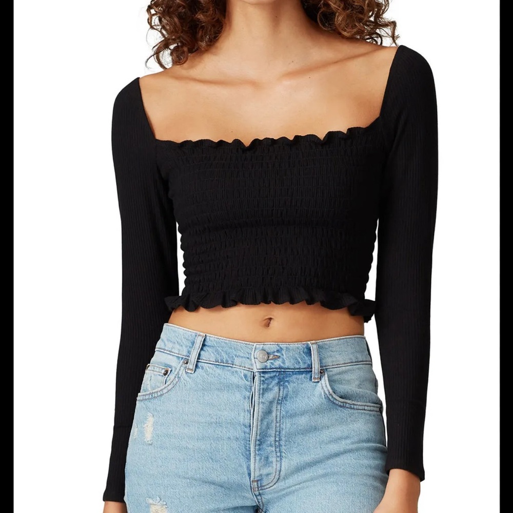 ReformationJeans Black Ribbed Crop Top